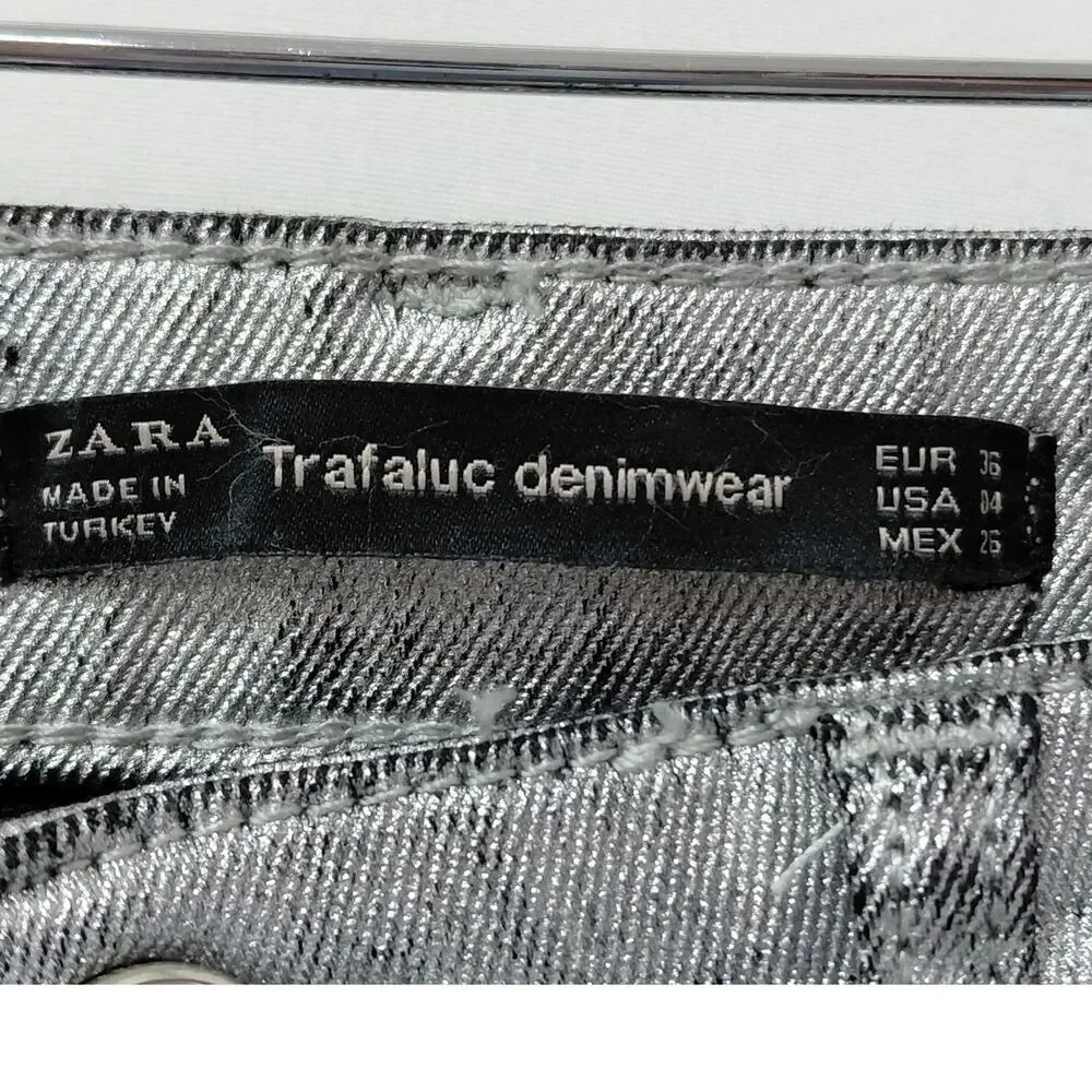 Zara Trafaluc Deninwear  Silver Pants Women Size 4